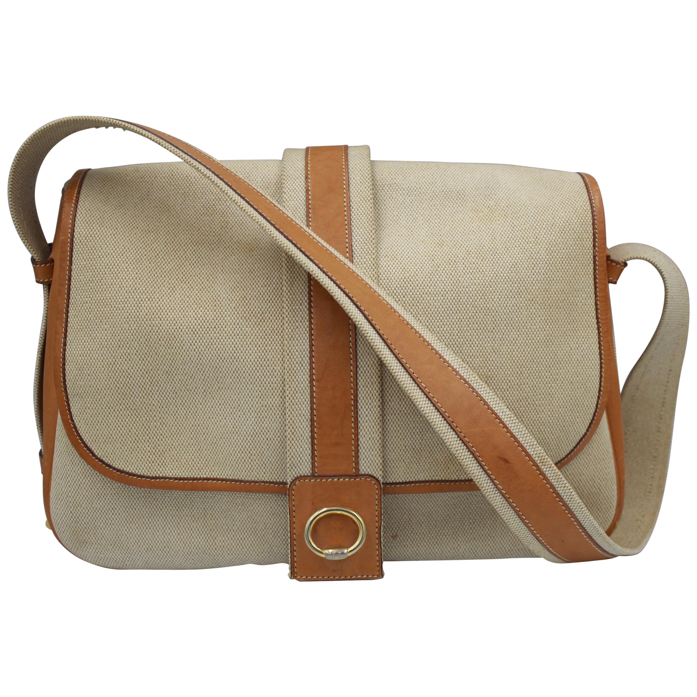 Vintage Hermes Noumea Messeger Bag in Leather and Canvas