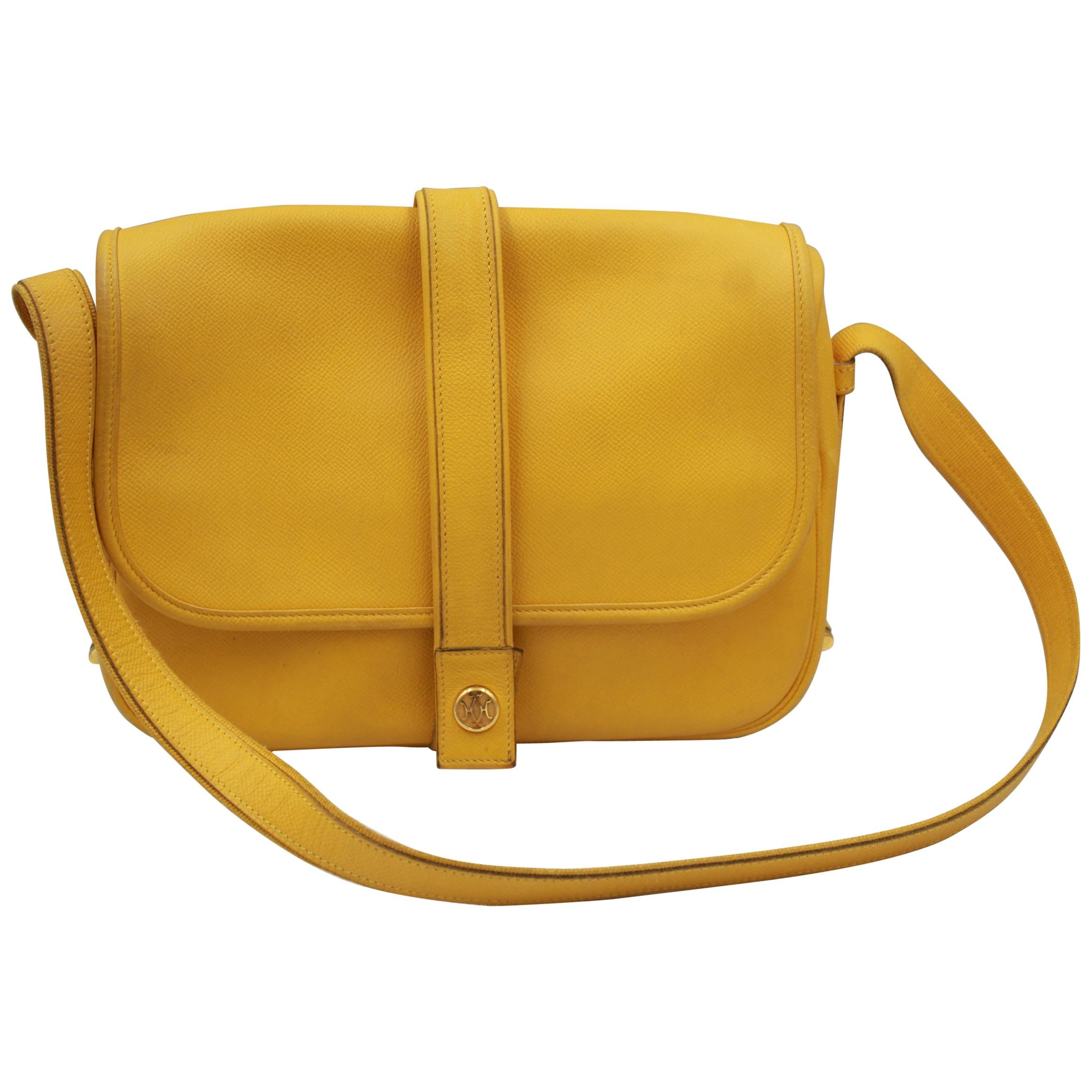 Vintage Hermes Noumea Messeger Bag in Yellow Leather For Sale