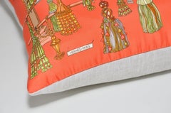 Vintage Hermes Orange Silk Scarf and Irish Linen Cushion Pillow