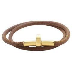 Retro Hermès Palladium Plated Kelly Double-Tour Brown Leather Bracelet 