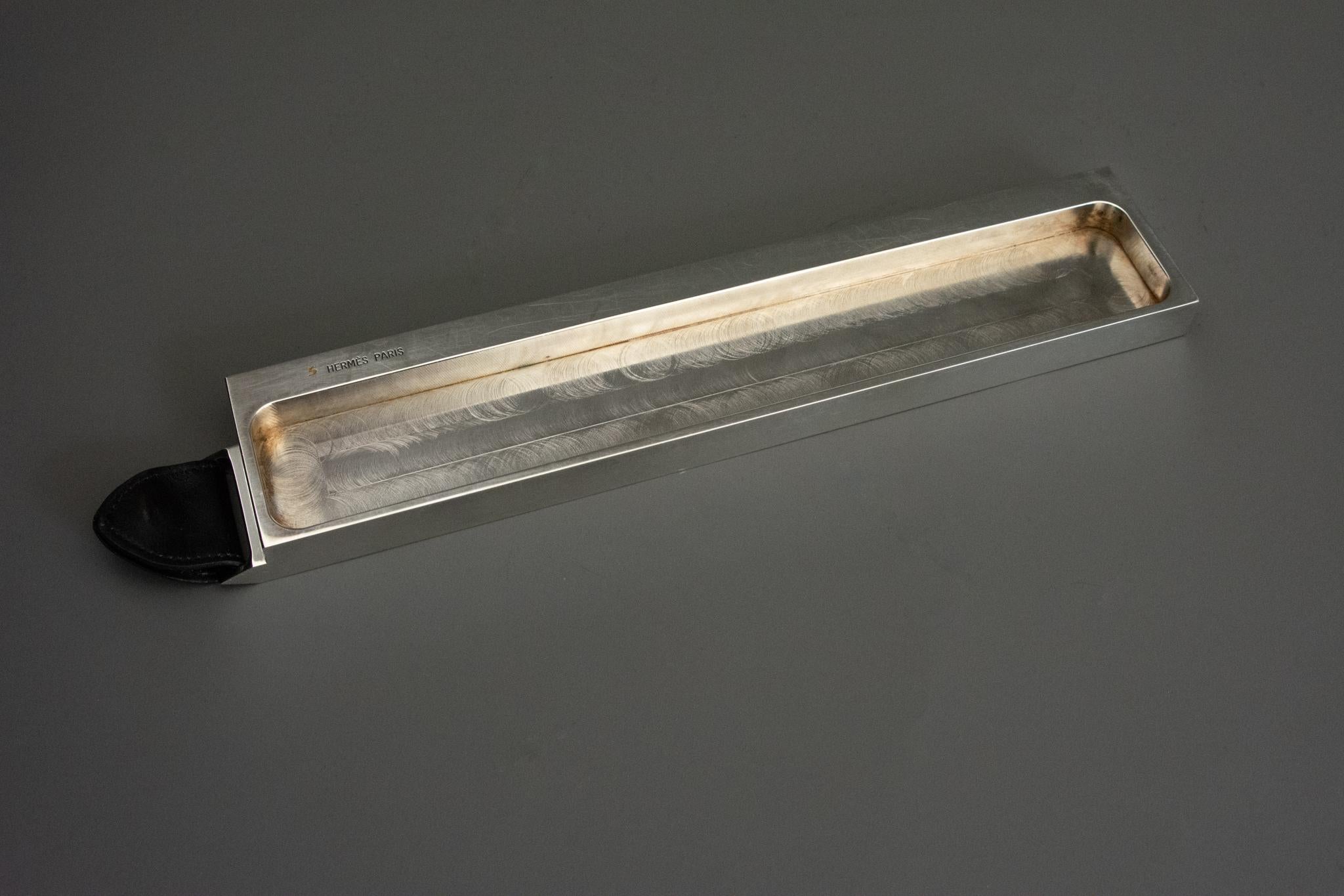 Vintage Hermès Paperweight Ruler Silver-plate Leather Desk Accessory ...