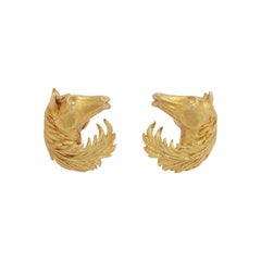 Boucles d'oreilles vintage Hermès Paris or jaune 18 carats Figural Cheval
