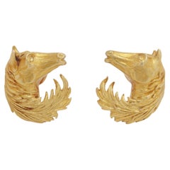 Retro Hermès Paris 18 Karat Yellow Gold Horse Figural Earrings