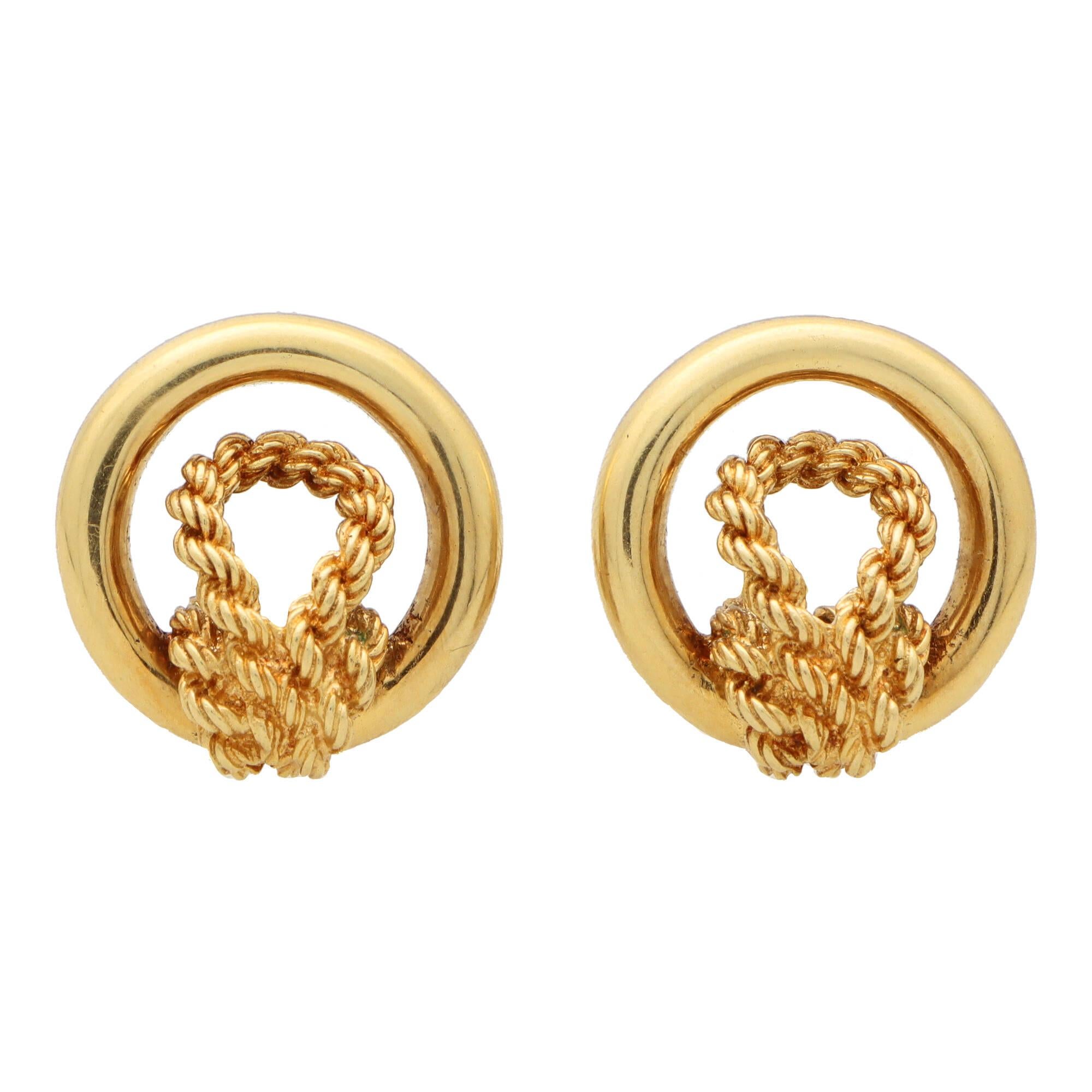 Retro  Vintage Hermès Paris Circular Knot Earrings Set in 18k Yellow Gold