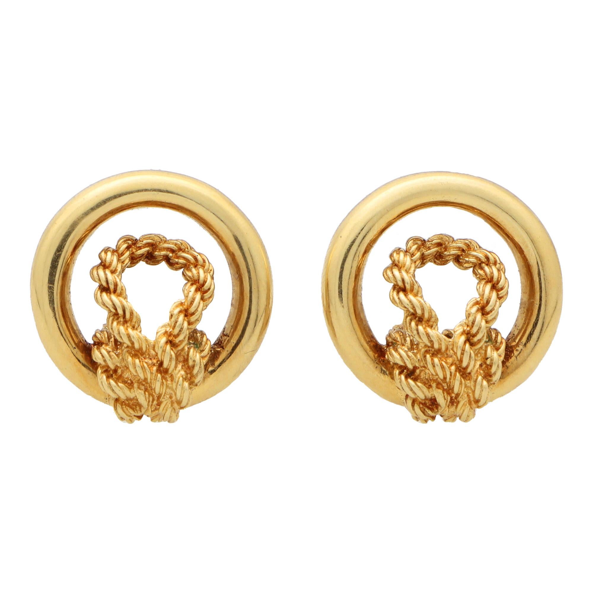 Retro Vintage Hermès Paris Circular Knot Earrings Set in 18k Yellow Gold
