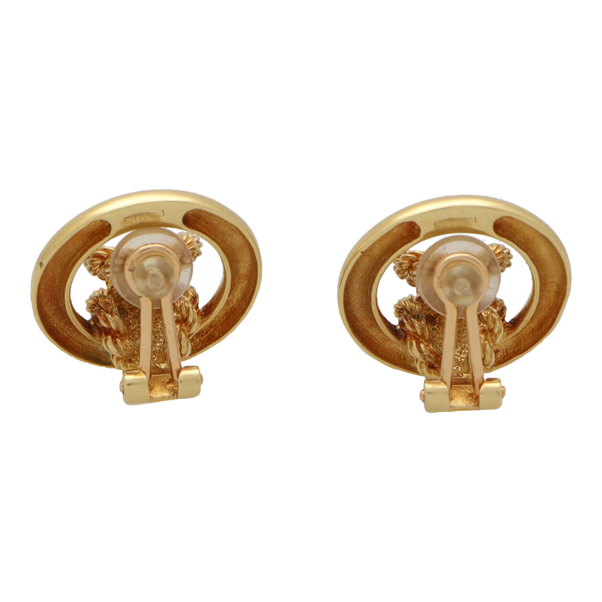  Vintage Hermès Paris Circular Knot Earrings Set in 18k Yellow Gold In Excellent Condition In London, GB