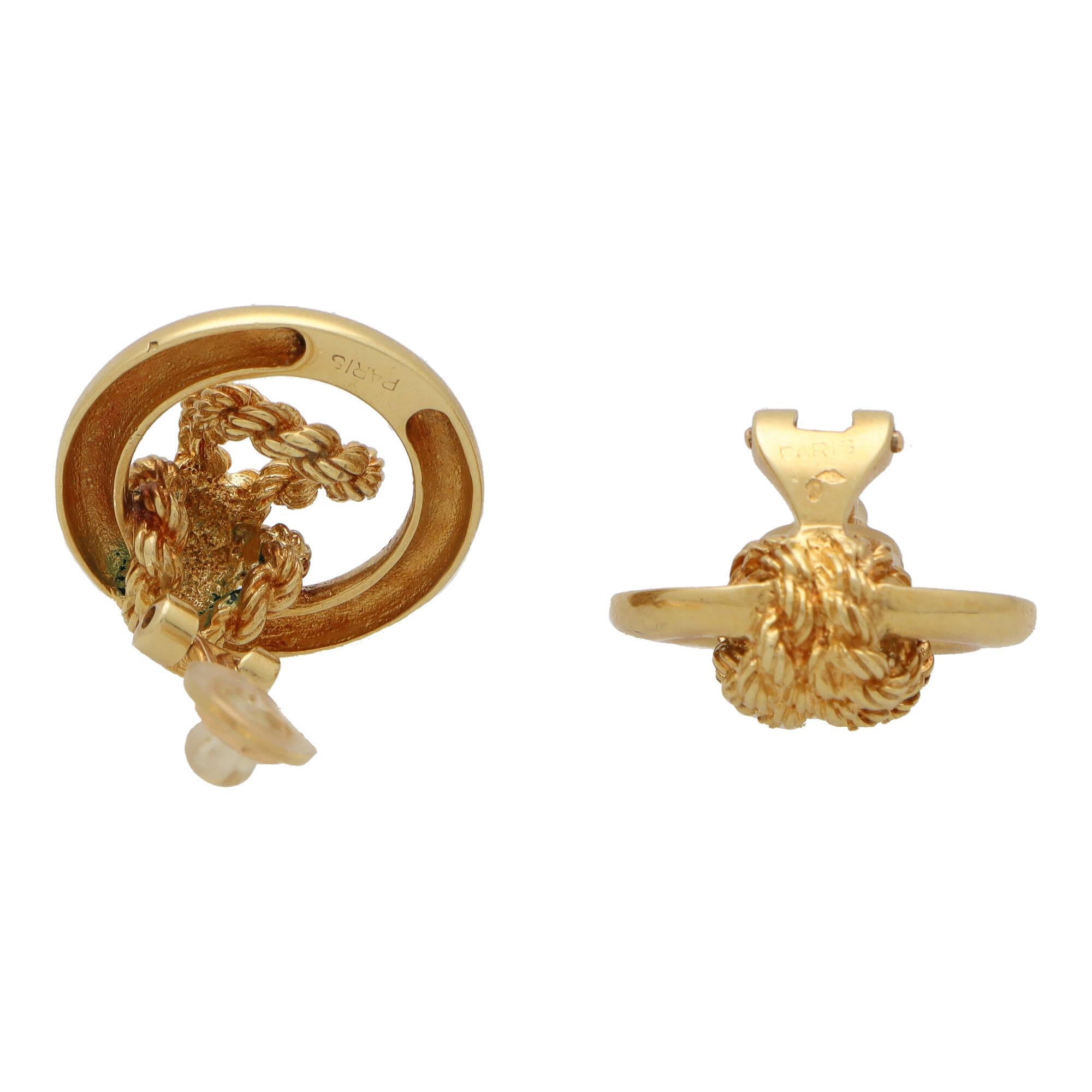 Women's or Men's  Vintage Hermès Paris Circular Knot Earrings Set in 18k Yellow Gold