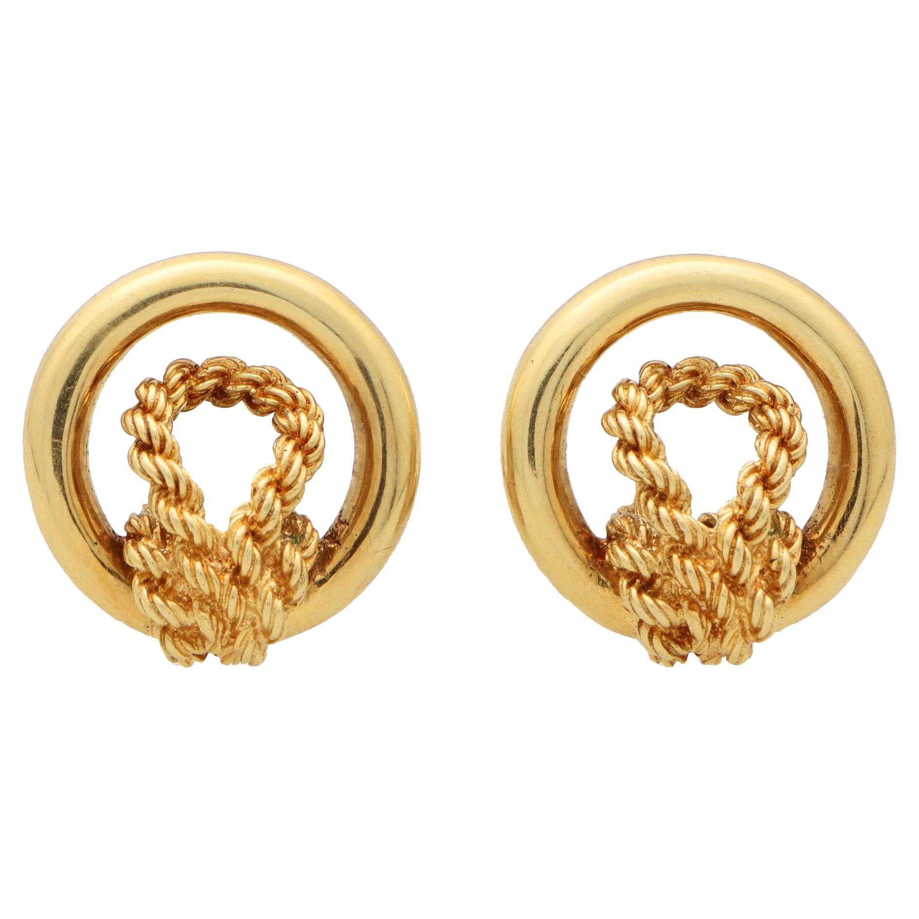  Vintage Hermès Paris Circular Knot Earrings Set in 18k Yellow Gold