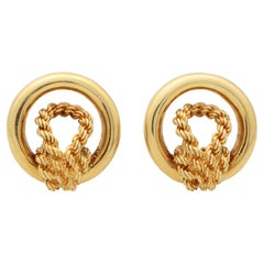 Vintage Hermès Paris Circular Knot Earrings Set in 18k Yellow Gold