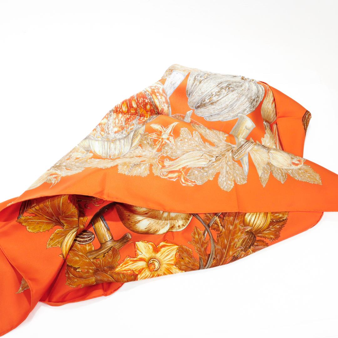 Vintage Hermes Paris Citrouilles & Coloquintes Burnt Orange Silk Pumpkin Scarf For Sale 6
