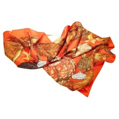 Used Hermes Paris Citrouilles & Coloquintes Burnt Orange Silk Pumpkin Scarf