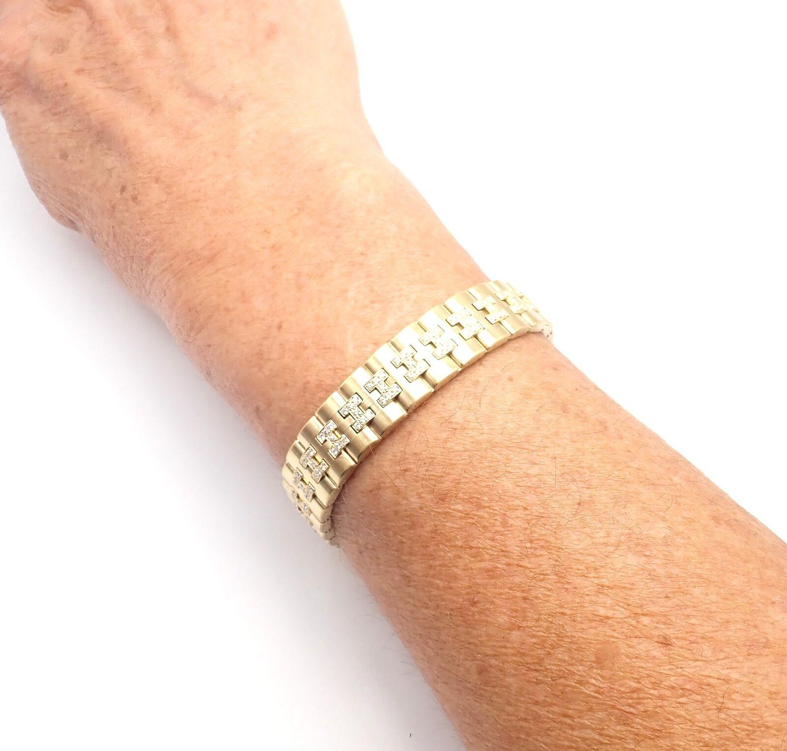 Vintage Hermes Paris Diamond Gold H Link Bracelet 7