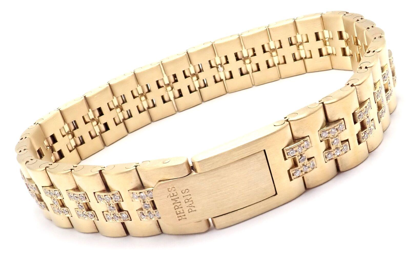 Brilliant Cut Vintage Hermes Paris Diamond Gold H Link Bracelet