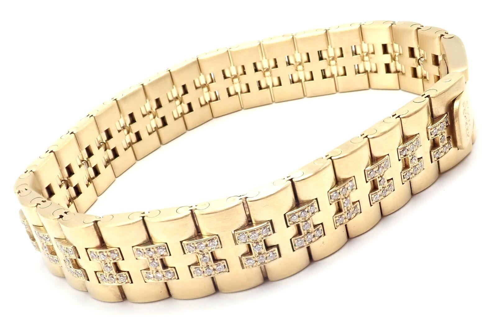 Women's or Men's Vintage Hermes Paris Diamond Gold H Link Bracelet
