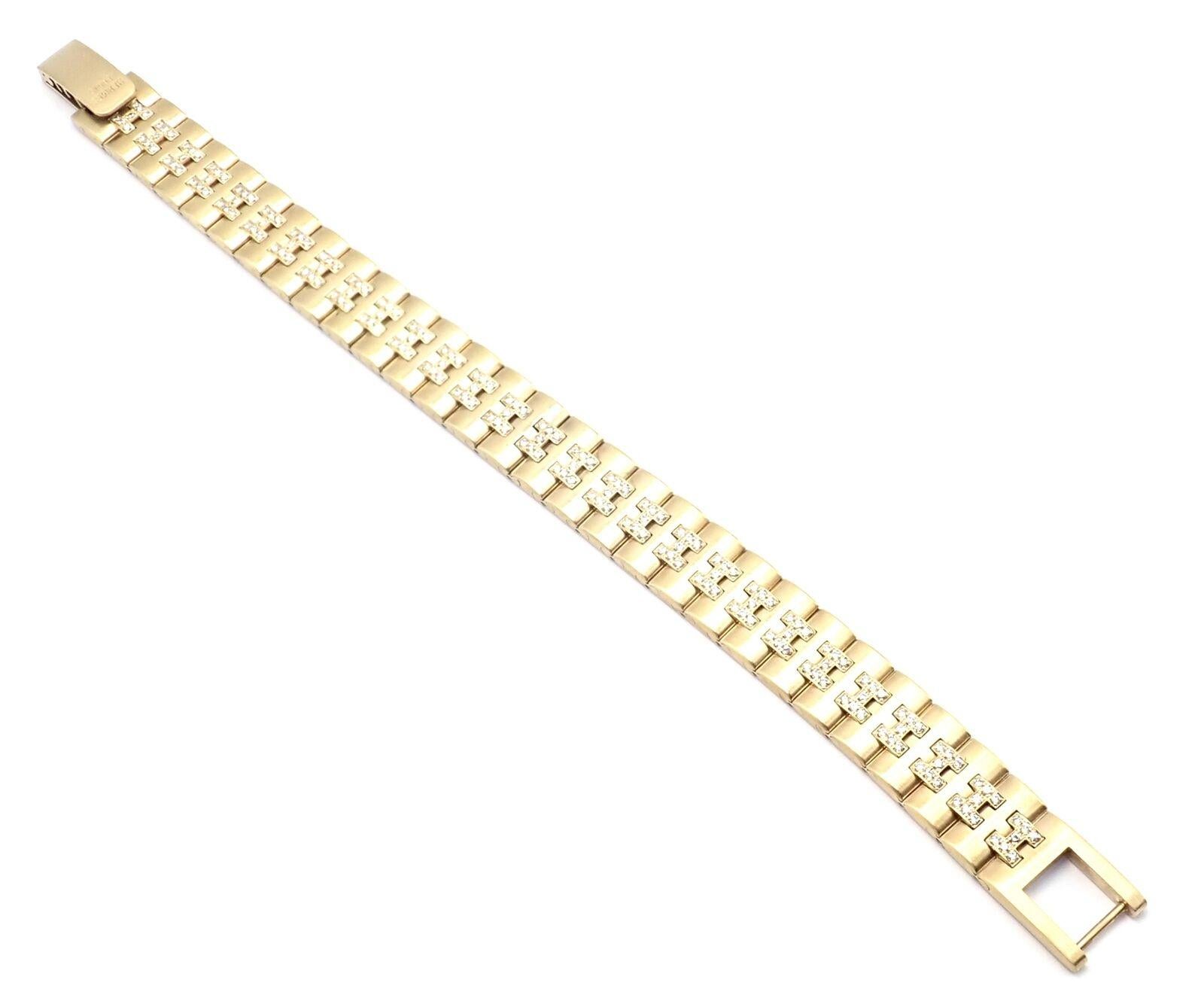Vintage Hermes Paris Diamond Gold H Link Bracelet 2