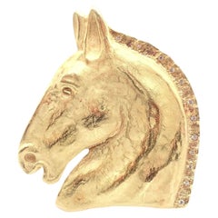 Vintage Hermes Paris Diamond Solid Yellow Gold Extra Large Horse Brooch