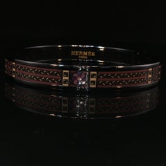 Vintage Hermès Paris Enamel Bangle Bracelet Floral Geometric Black Multicolor