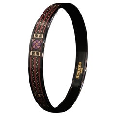 Vintage Hermès Paris Enamel Bangle Bracelet Floral Geometric Black Multicolor