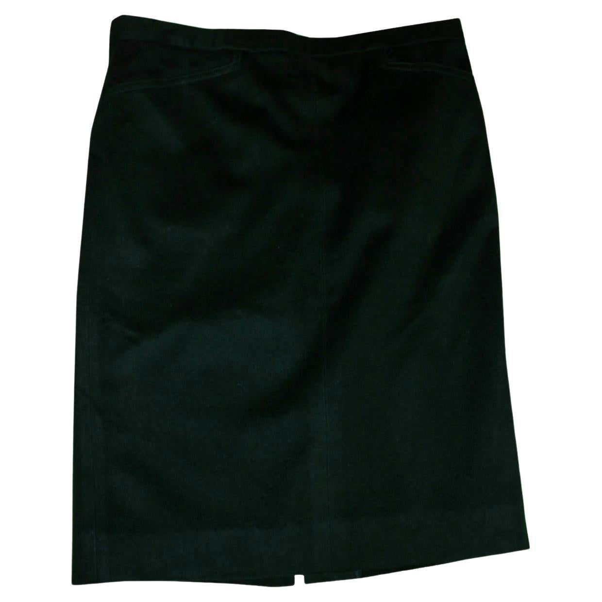 Vintage  Hermes Paris Green Wool Skirt with Pockets For Sale
