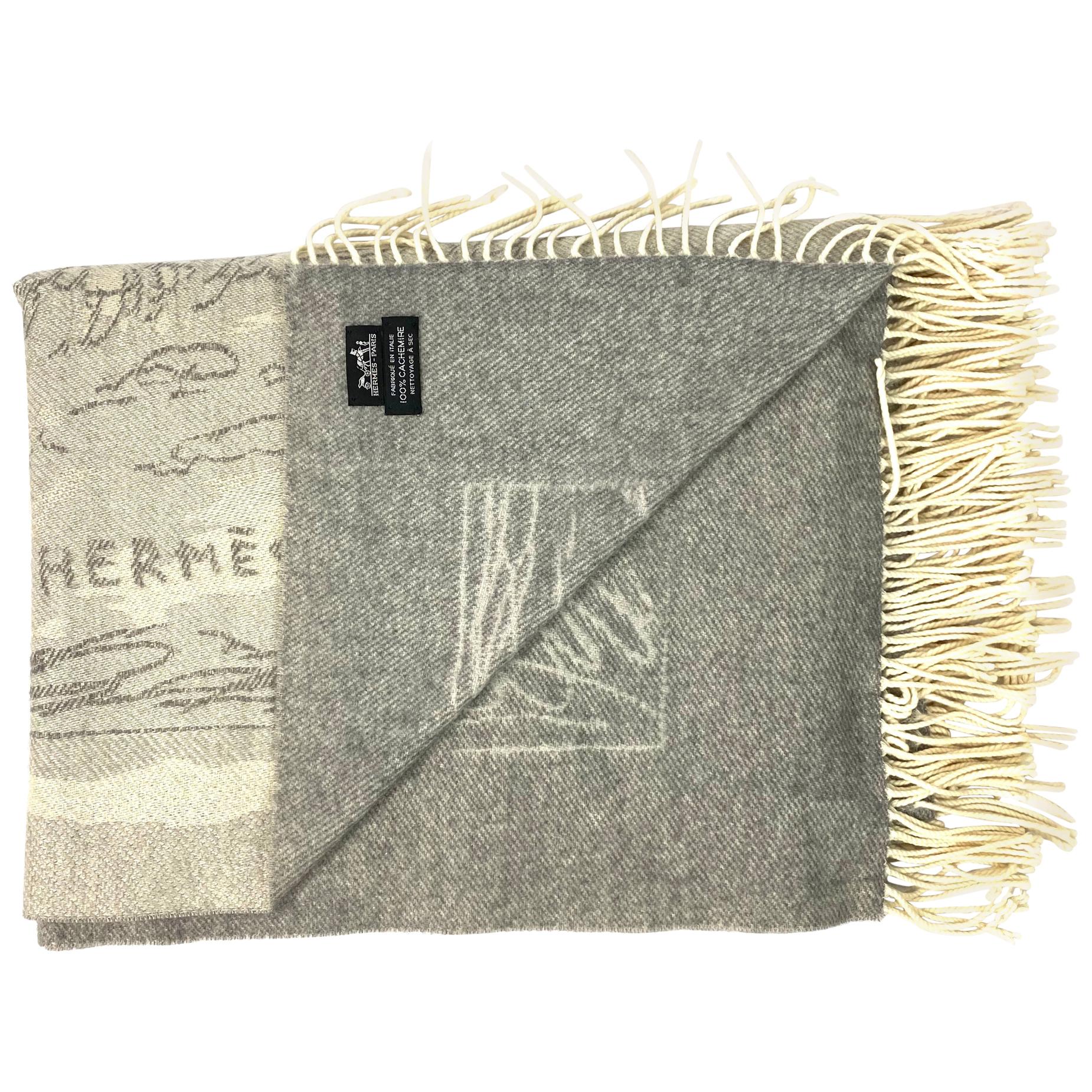 Vintage Hermes Paris Grey Cashmere Throw Blanket