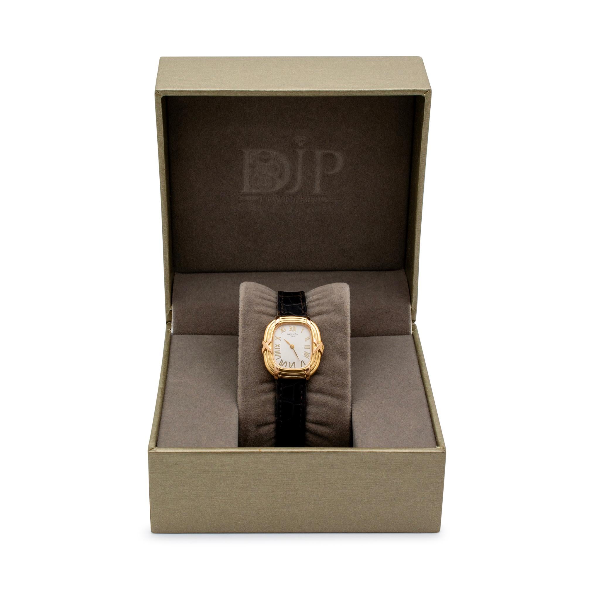 Vintage Hermes Paris Horloger 0732 24MM Quartz 18K Yellow Gold Watch 10