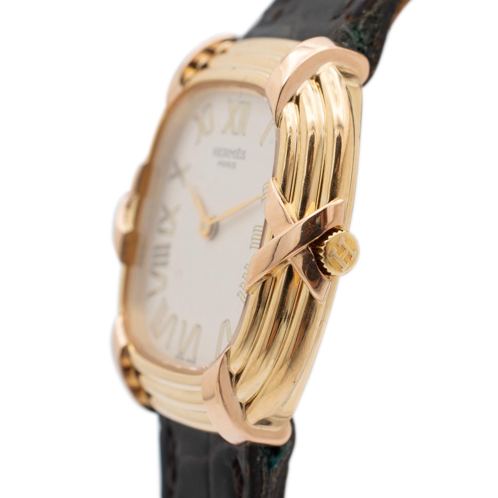 Women's Vintage Hermes Paris Horloger 0732 24MM Quartz 18K Yellow Gold Watch
