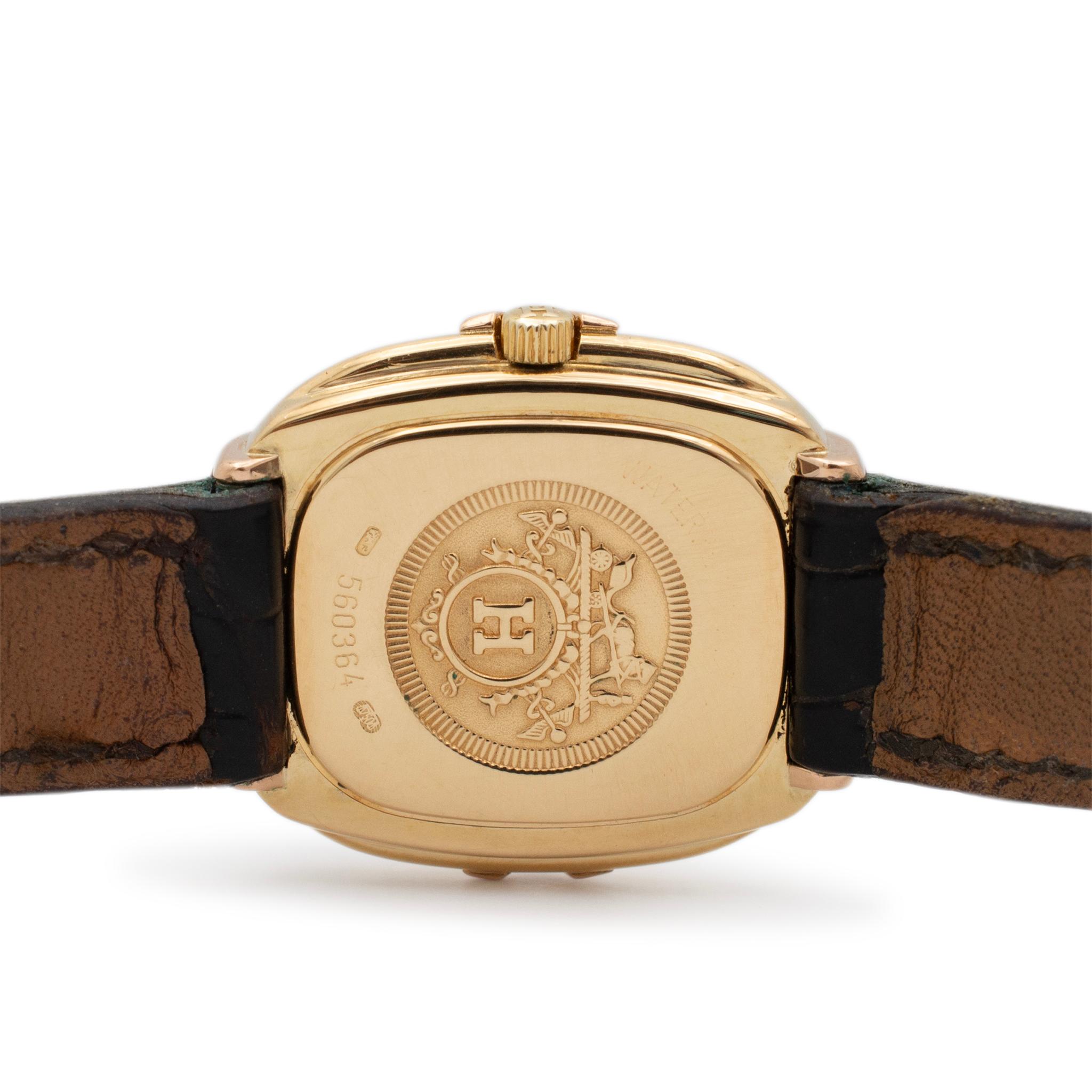 Vintage Hermes Paris Horloger 0732 24MM Quartz 18K Yellow Gold Watch 2