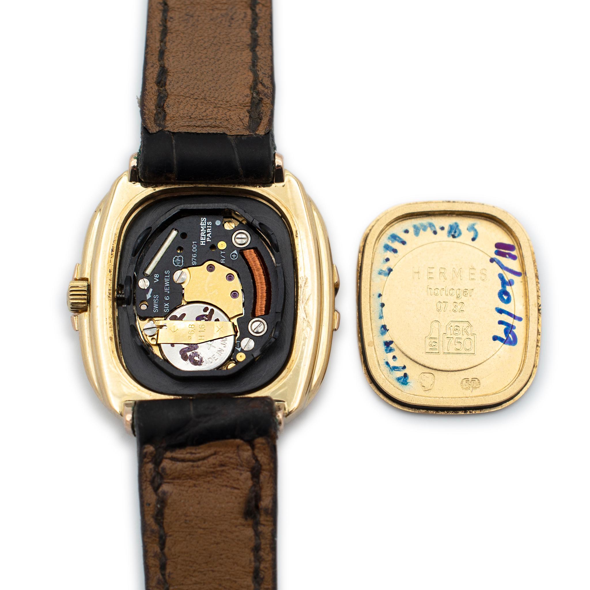 Vintage Hermes Paris Horloger 0732 24MM Quartz 18K Yellow Gold Watch 3
