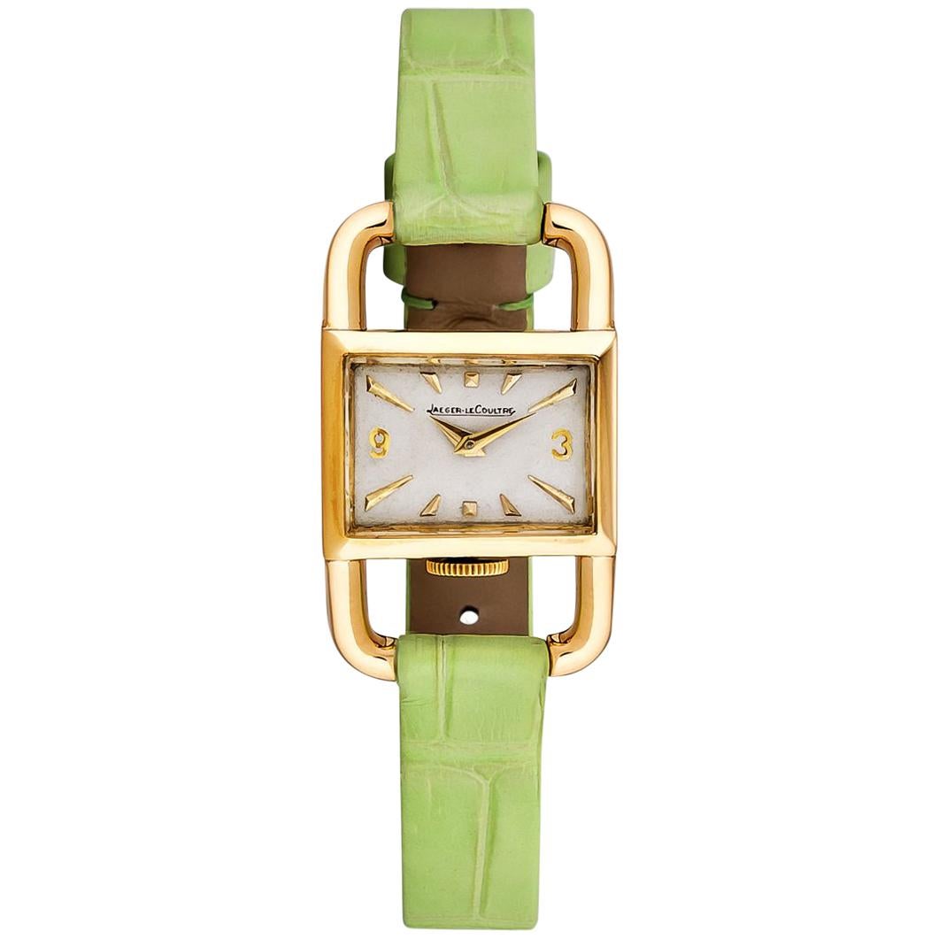 Vintage Hermes Paris Jaeger LeCoultre "Etrier" Gold Driver Wristwatch