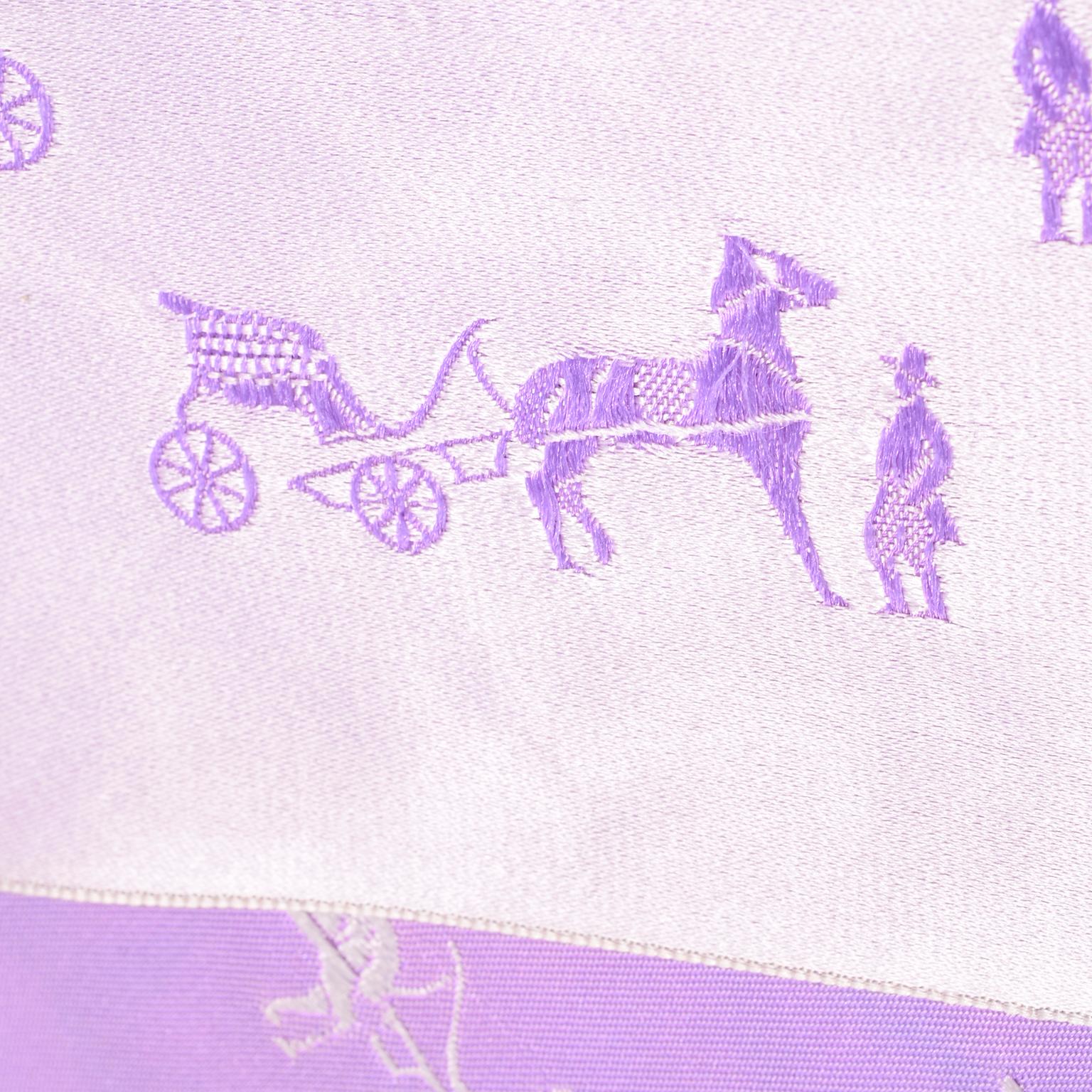 Vintage Hermés Paris Lilac Purple Horse & Carriage Jacquard Unisex Mens Scarf 3