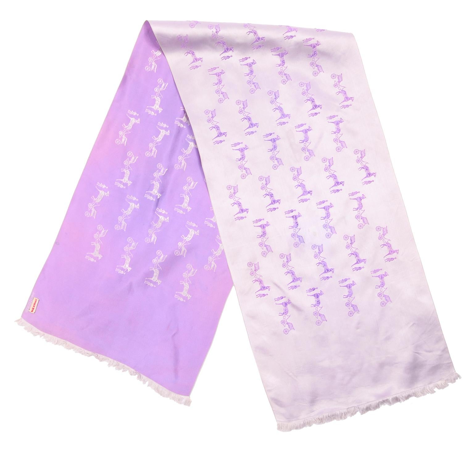 Men's Vintage Hermés Paris Lilac Purple Horse & Carriage Jacquard Unisex Mens Scarf