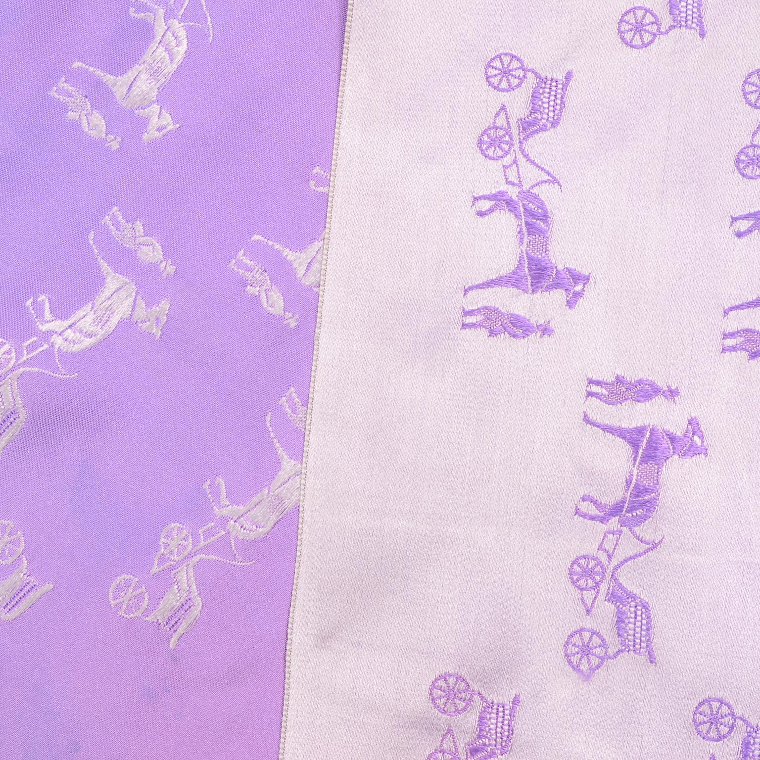Vintage Hermés Paris Lilac Purple Horse & Carriage Jacquard Unisex Mens Scarf 1