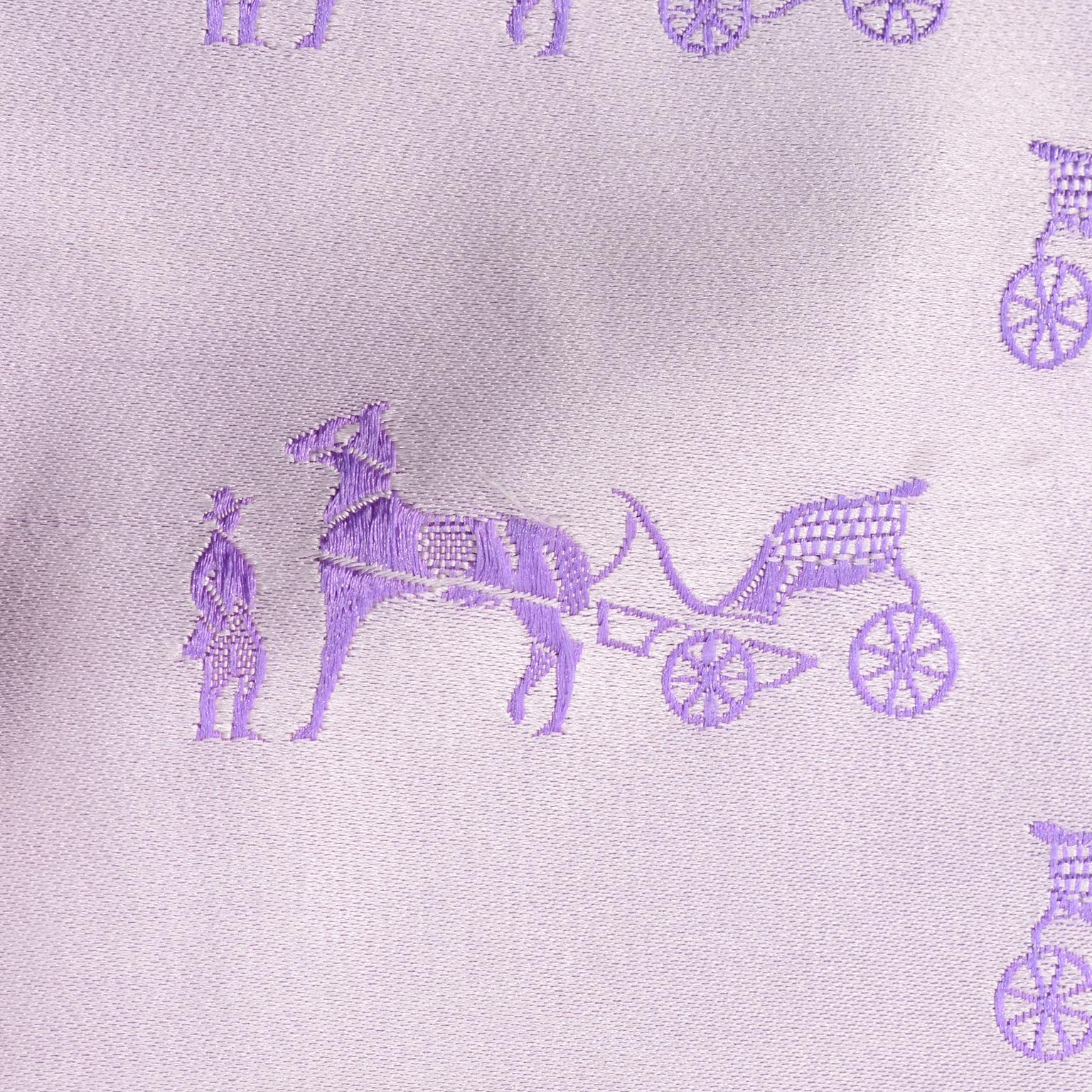 Vintage Hermés Paris Lilac Purple Horse & Carriage Jacquard Unisex Mens Scarf 2