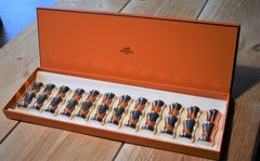 FINAL SALE Vintage Hermès Paris Set of Bamboo Silver Plate Knife Rests in Box