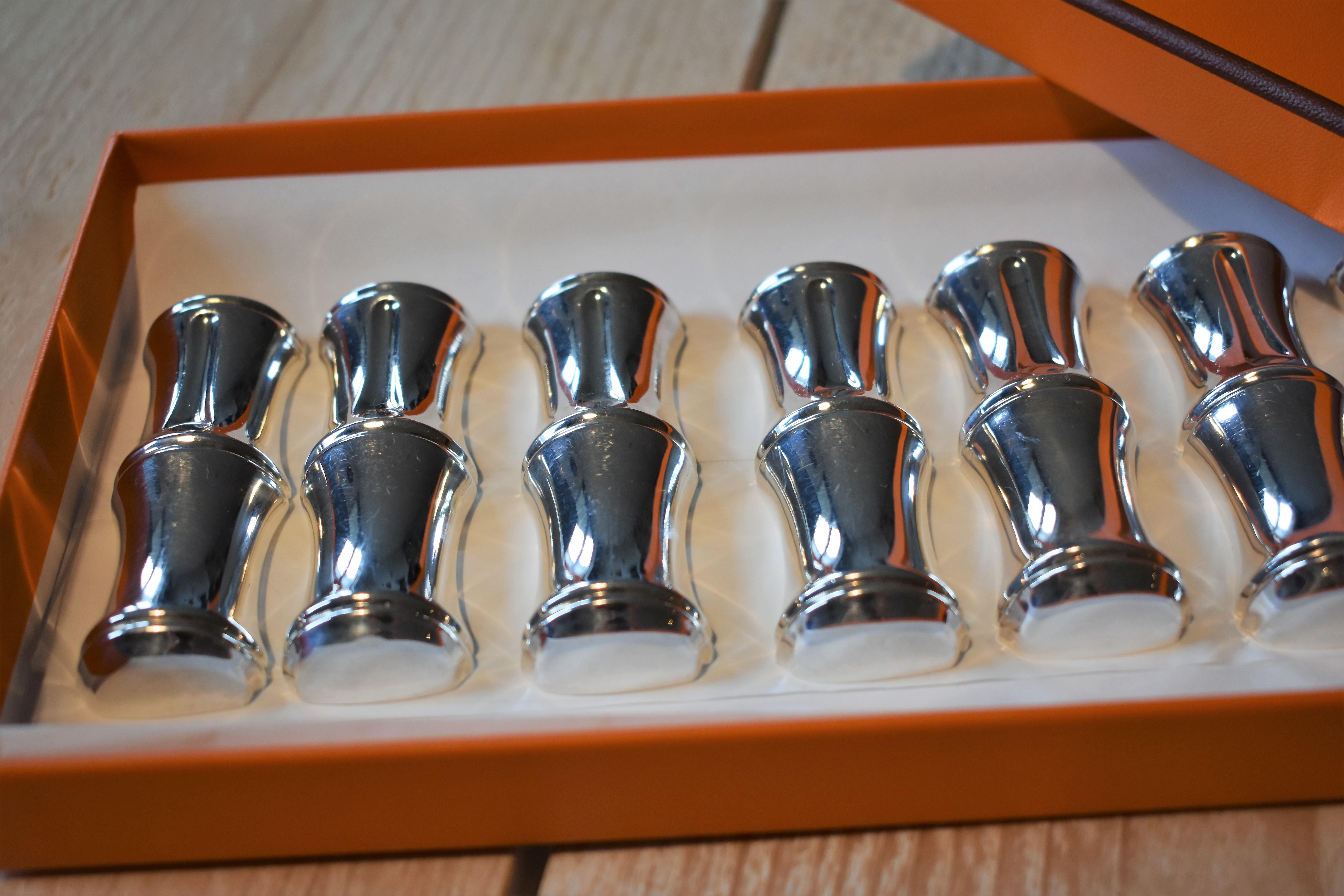 FINAL SALE Vintage Hermès Paris Set of Bamboo Silver Plate Knife Rests in Box In Good Condition In Amsterdam, NL