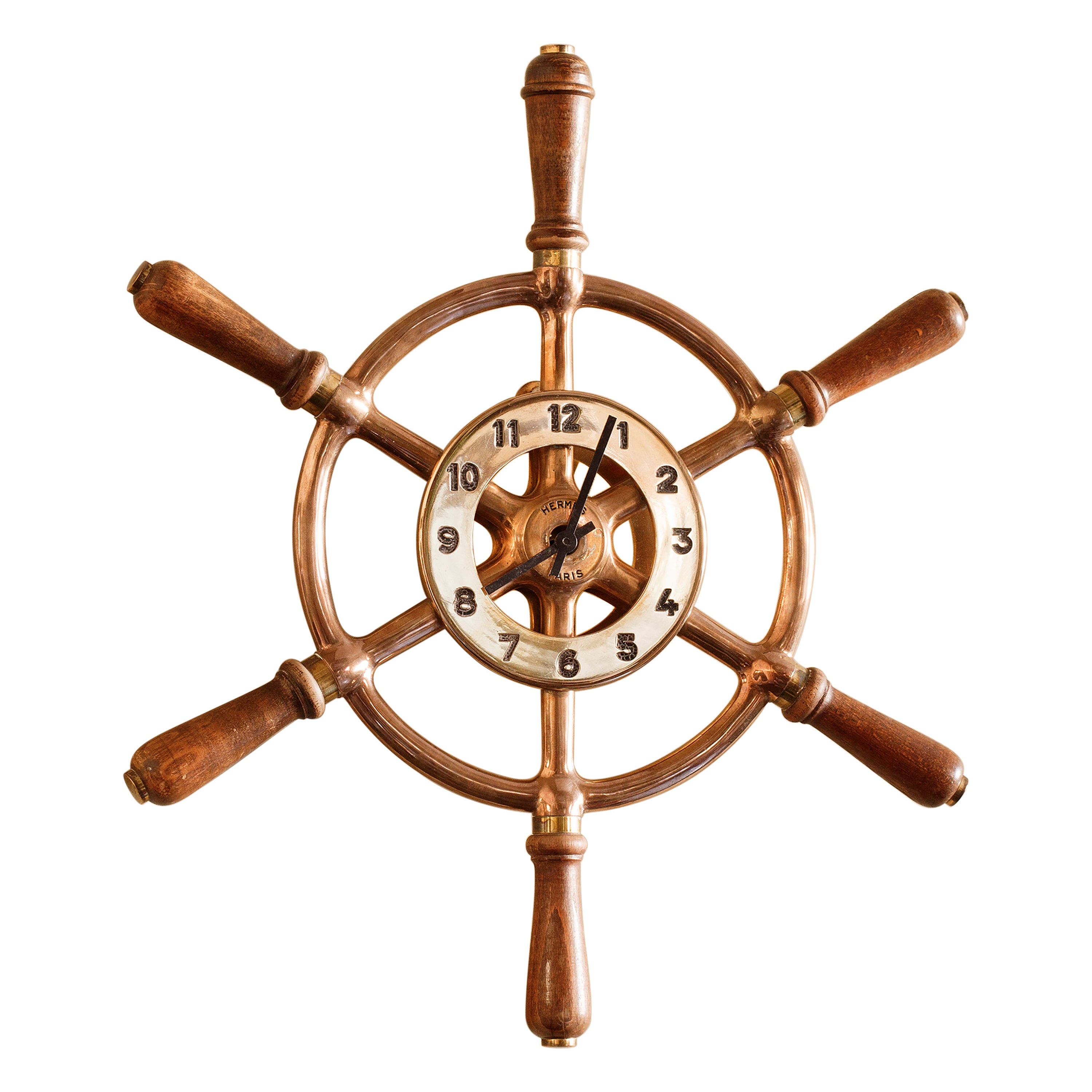 Hermes Paris Wanduhr Schiff Rad Helm Seltene Marine Yacht Uhr in Messing im Angebot