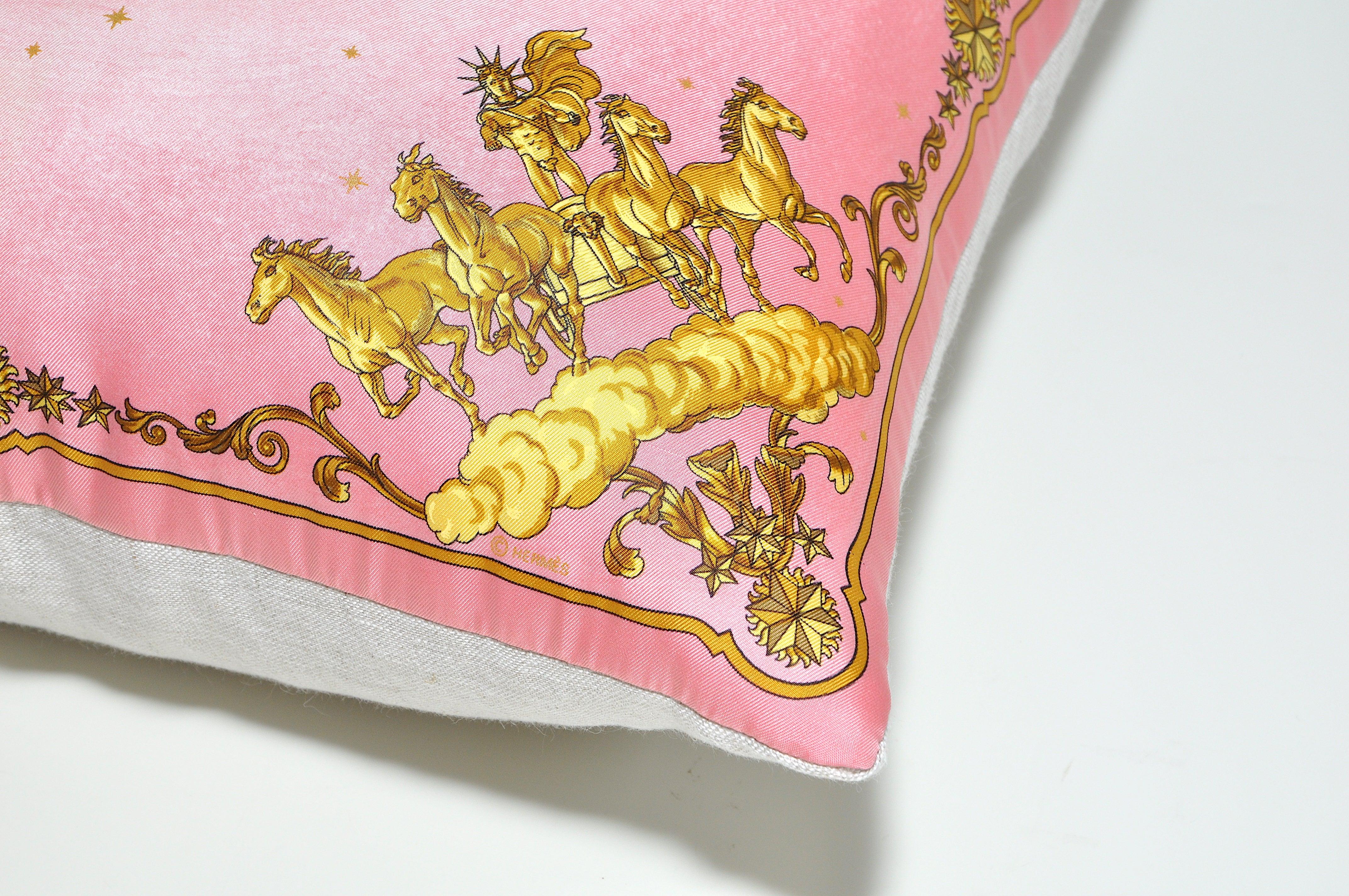 The ‘crème de la crème’ of scarves, this beauty is a one-of-a-kind custom made luxury cushion (pillow) from an exquisite vintage silk mythological themed Hermes fashion scarf designed by Philippe Ledoux, who has created many beautiful ‘carrés' for