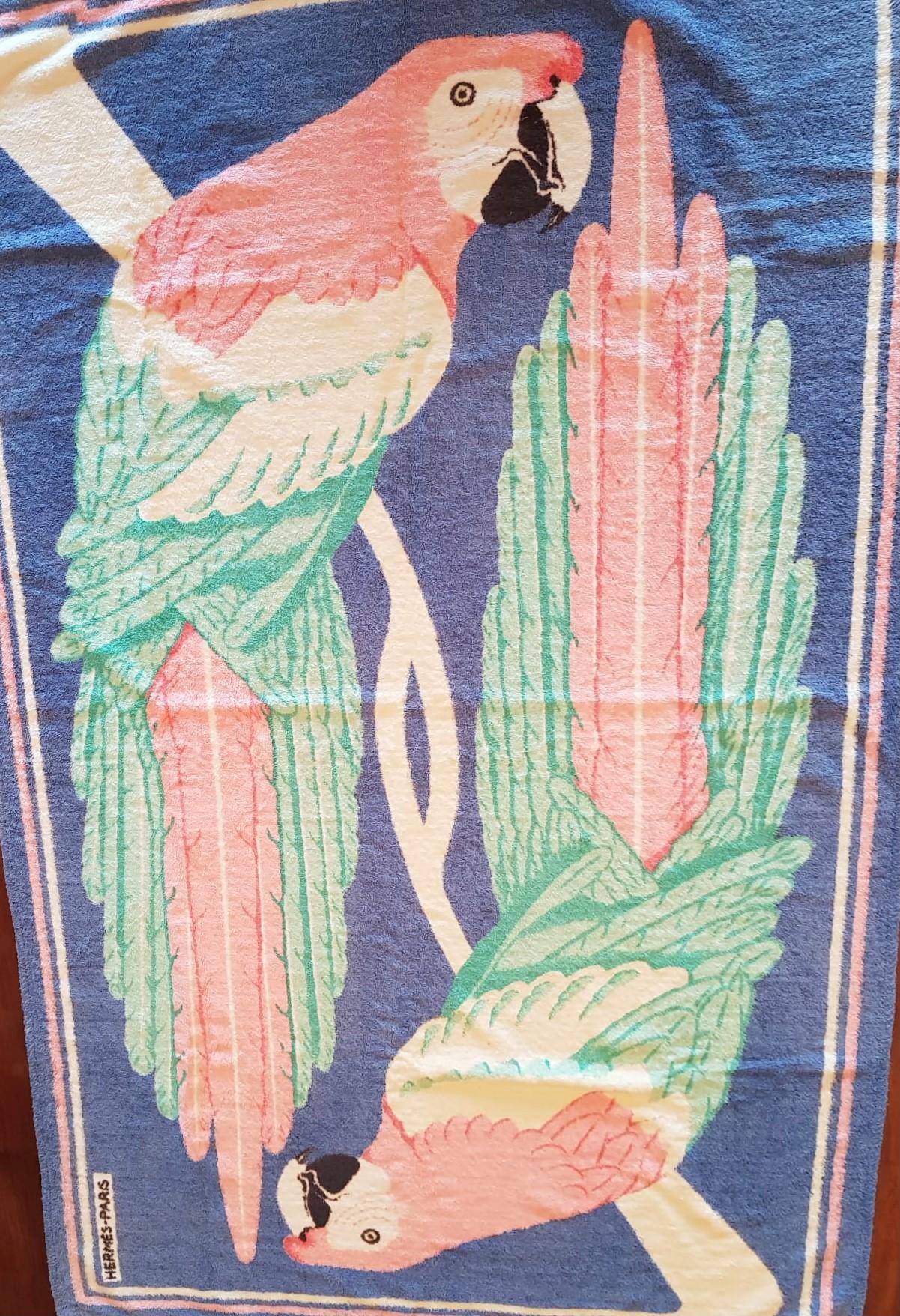 Gray Vintage Hermès Pink Parrots Beach Towel  For Sale