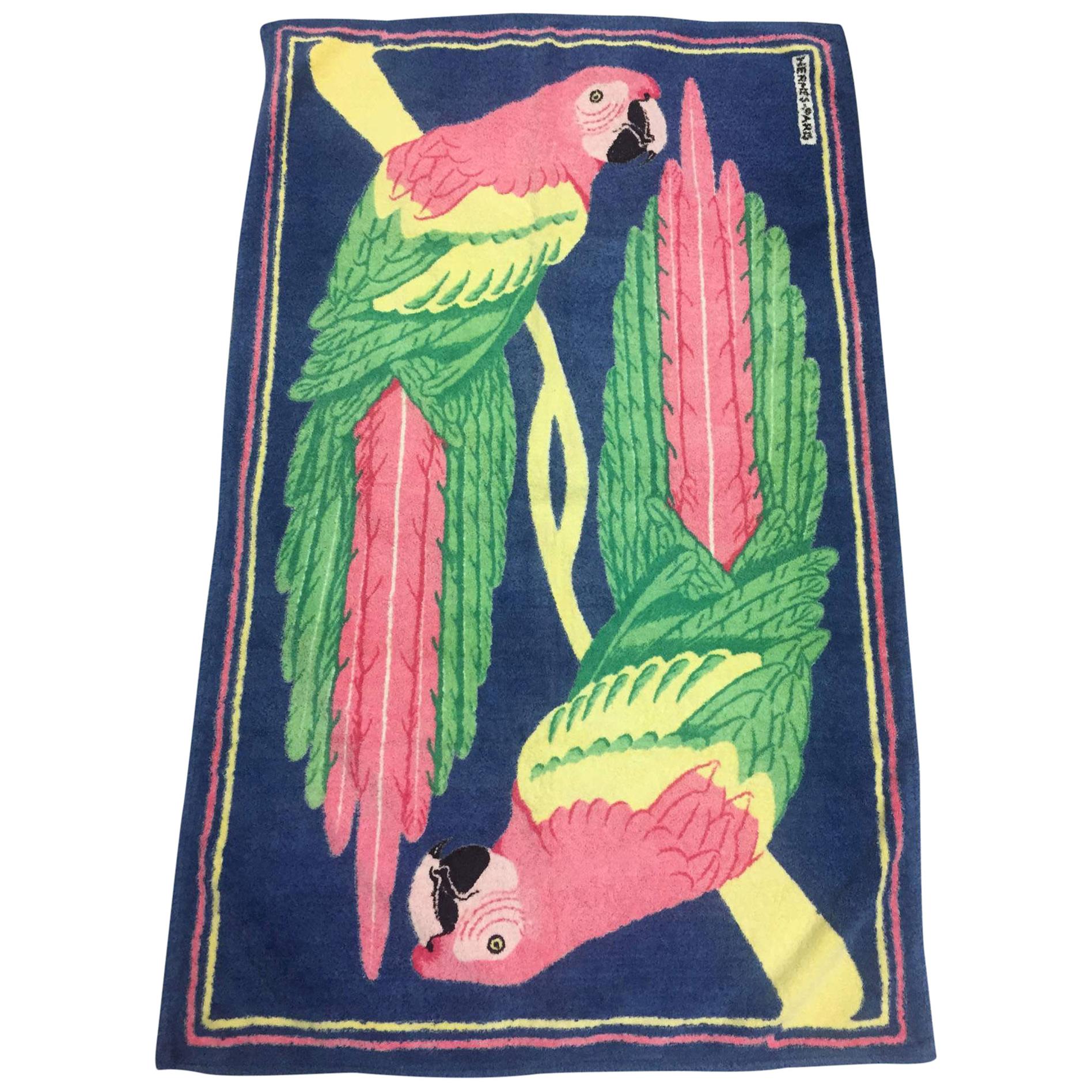 Vintage Hermès Pink Parrots Beach Towel 