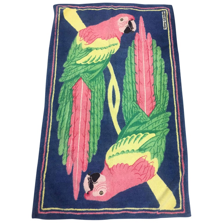 Vintage Hermès Pink Parrots Beach Towel  For Sale