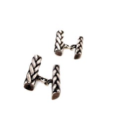 Vintage Hermès Plaited Silver Cufflinks, Circa 1950
