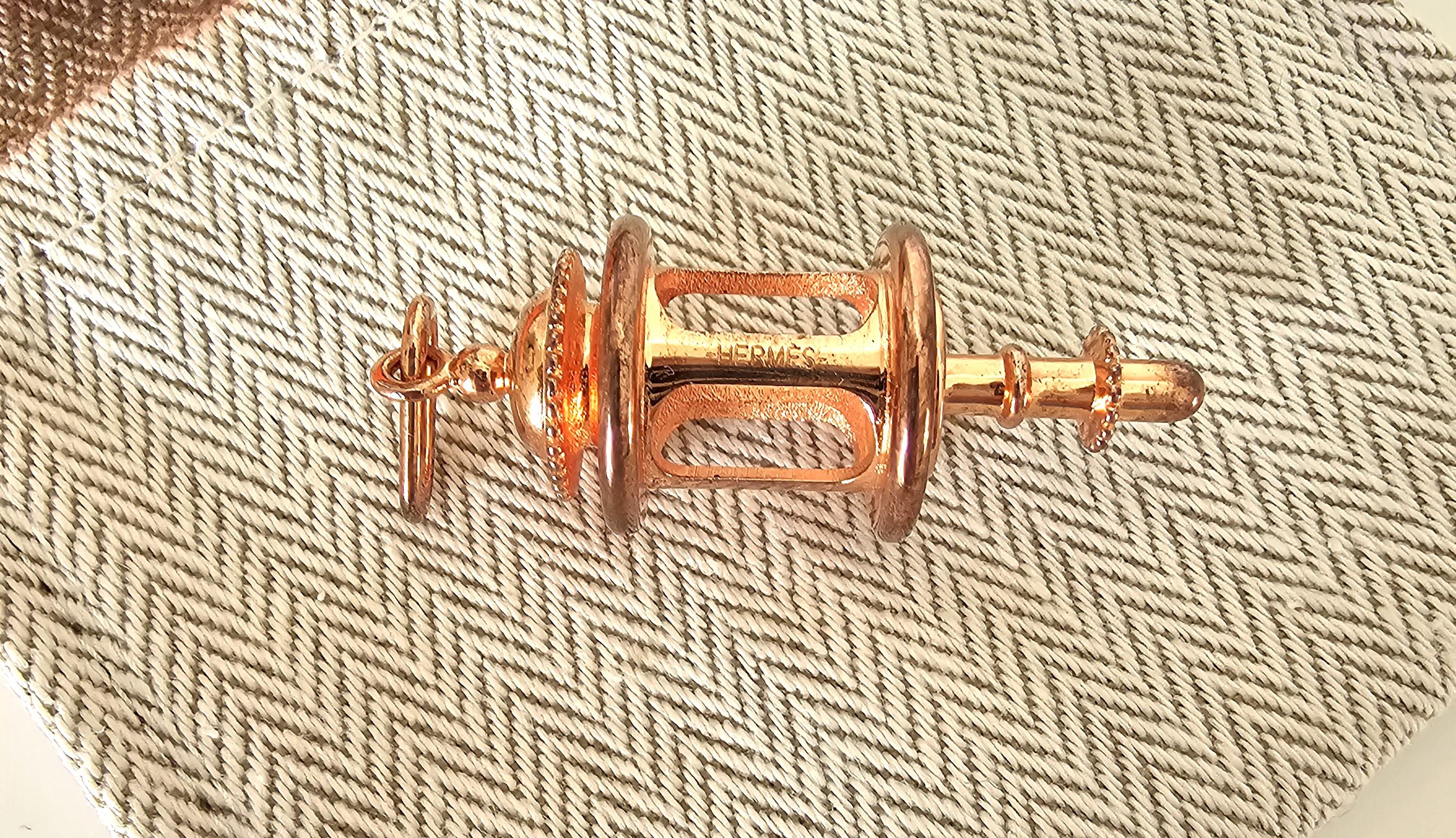 Vintage Hermes Plated Pink Gold LANTERNE Charm Pendant Amulette Breloque For Sale 1