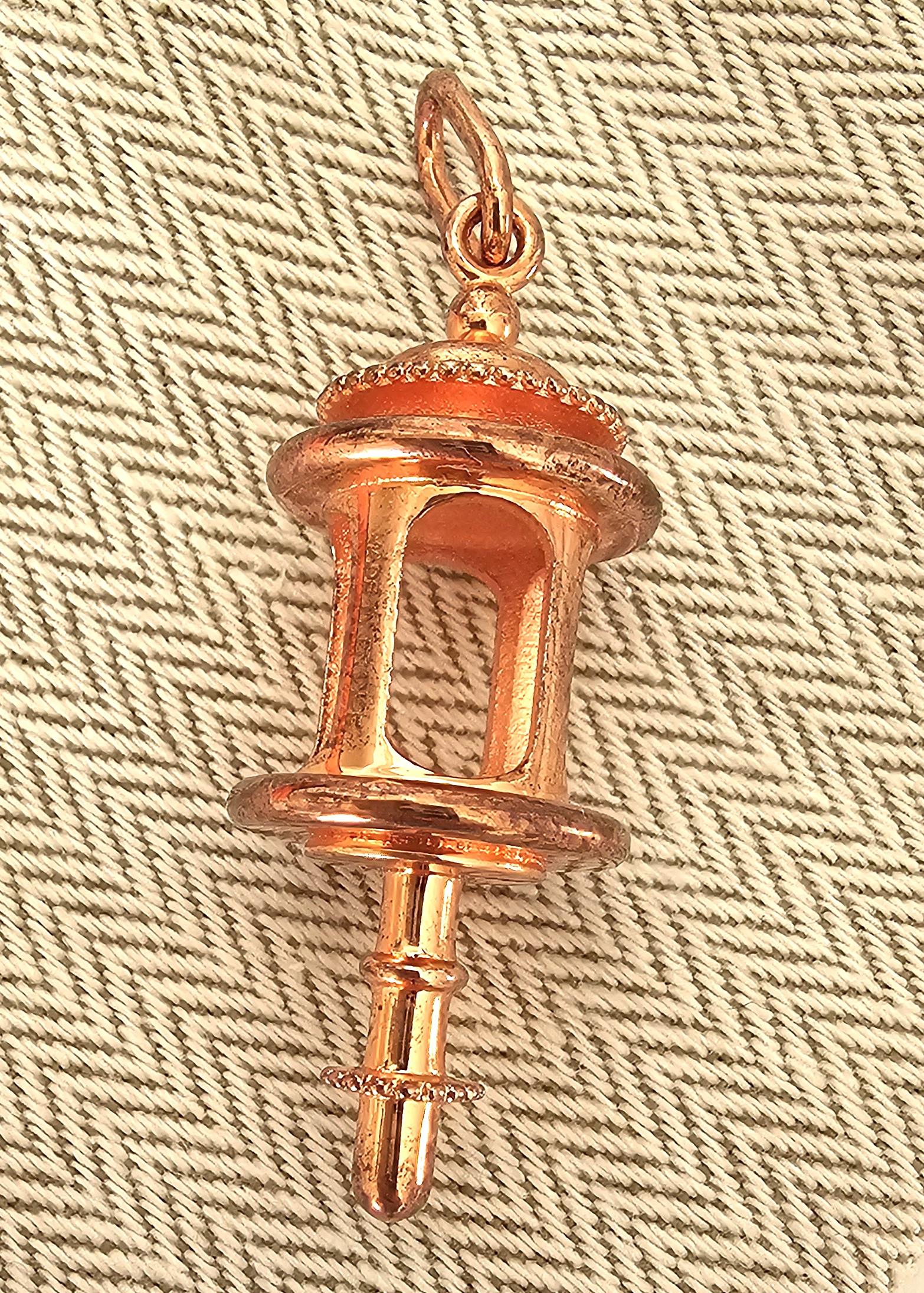 Vintage Hermes Plated Pink Gold LANTERNE Charm Pendant Amulette Breloque For Sale 2