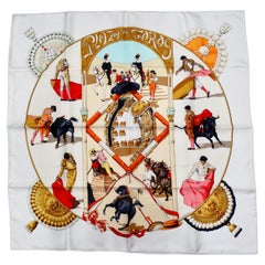 Vintage Hermes "Plaza de Toros" Matador Scene Printed Silk Scarf