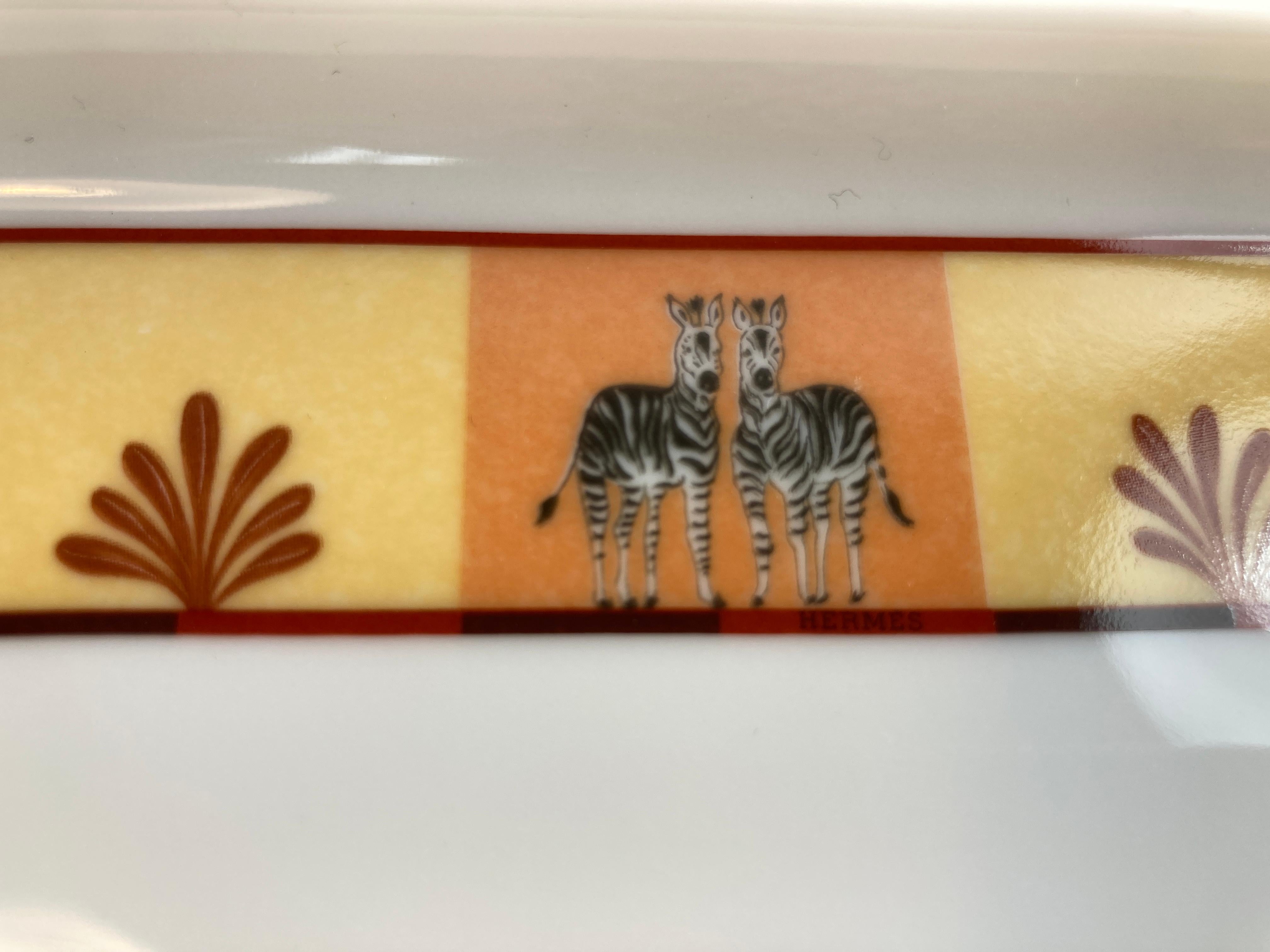 20th Century Hermes Porcelain Trinket Dish with Africa Orange Safari Design