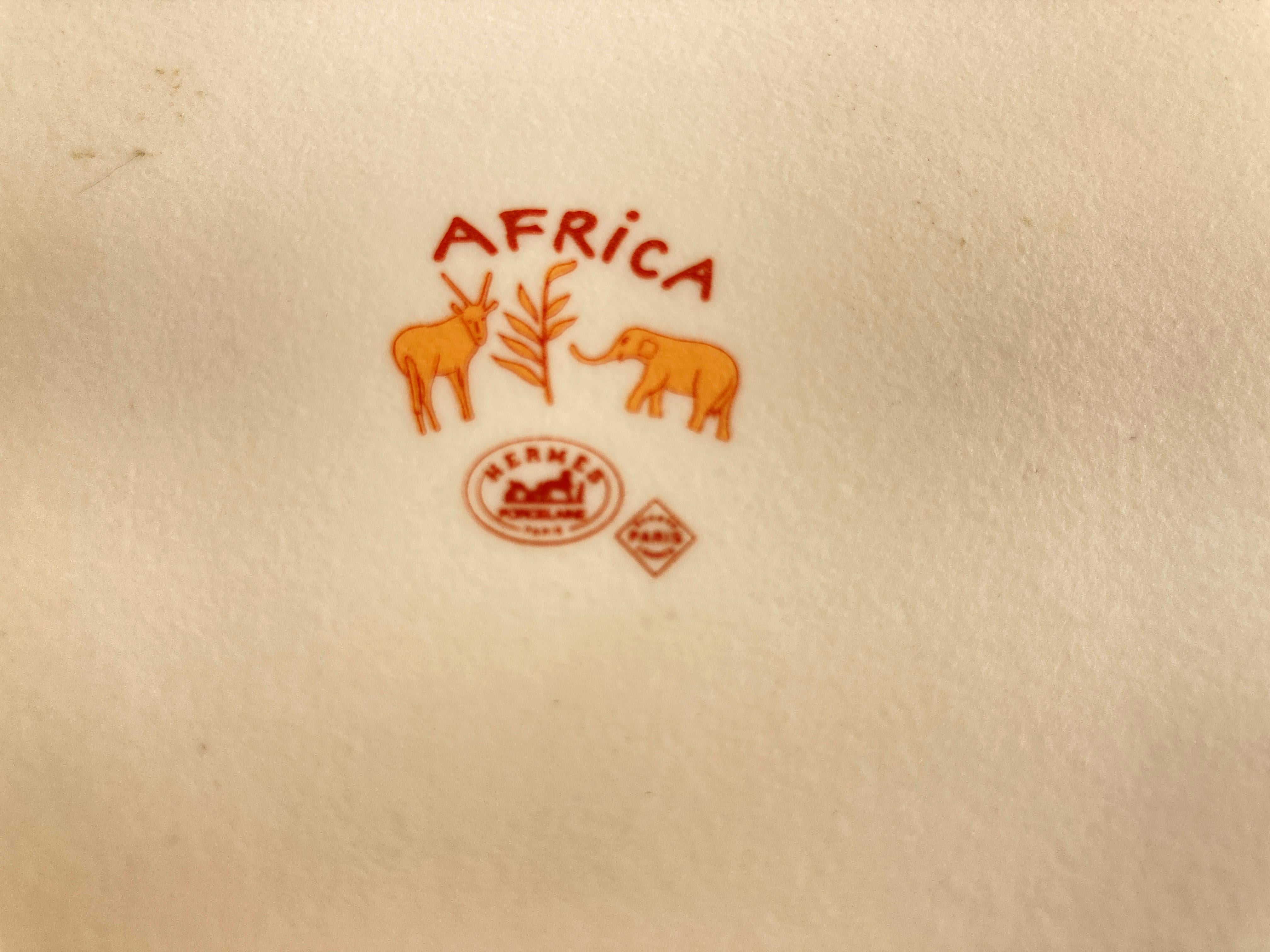 Hermes Porcelain Trinket Dish with Africa Orange Safari Design 7