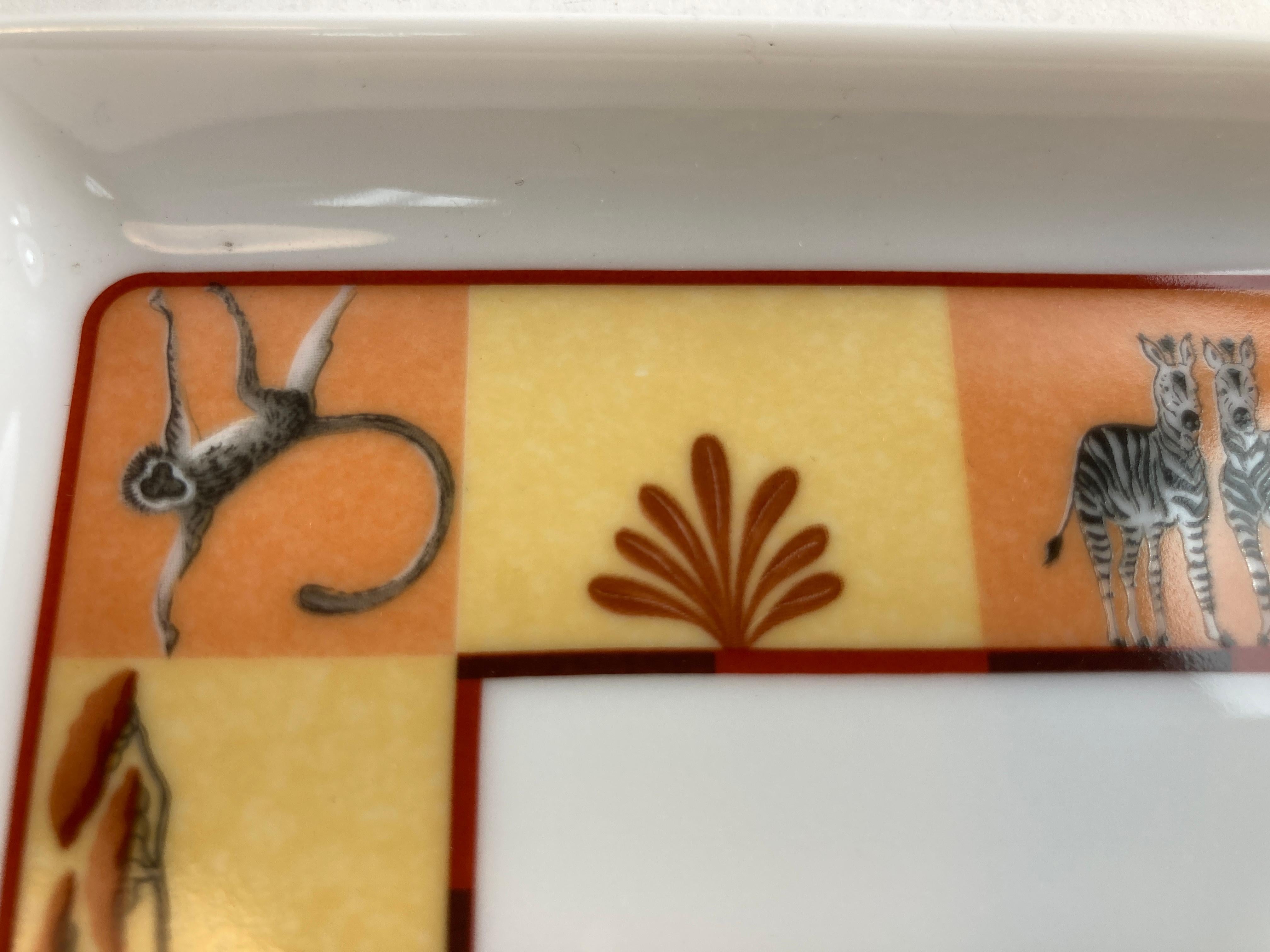 Hermes Porcelain Trinket Dish with Africa Orange Safari Design In Good Condition In North Hollywood, CA