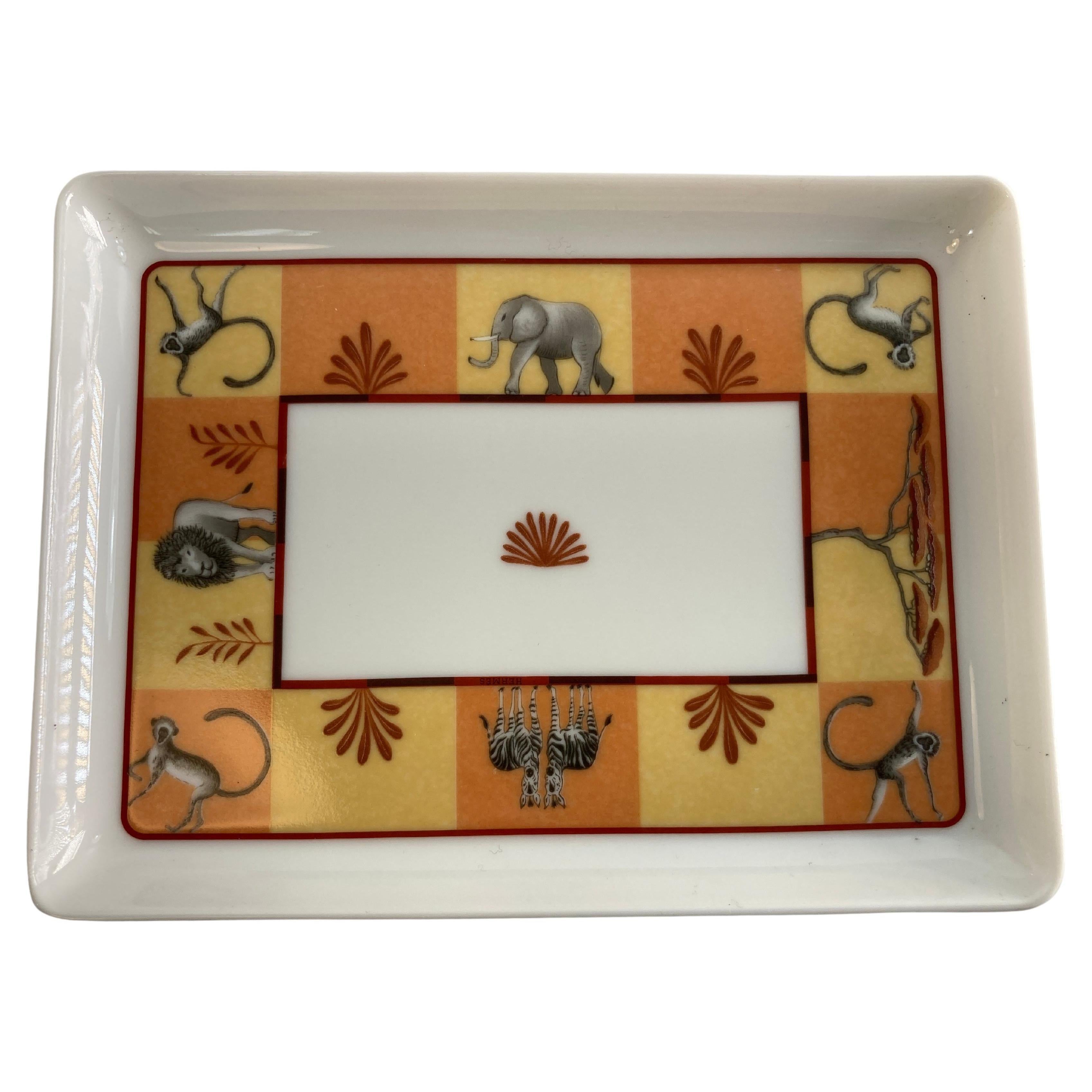 Hermes Porcelain Trinket Dish with Africa Orange Safari Design