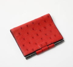 Vintage Midcentury Hermès Agenda de poche en autruche rouge avec stylo