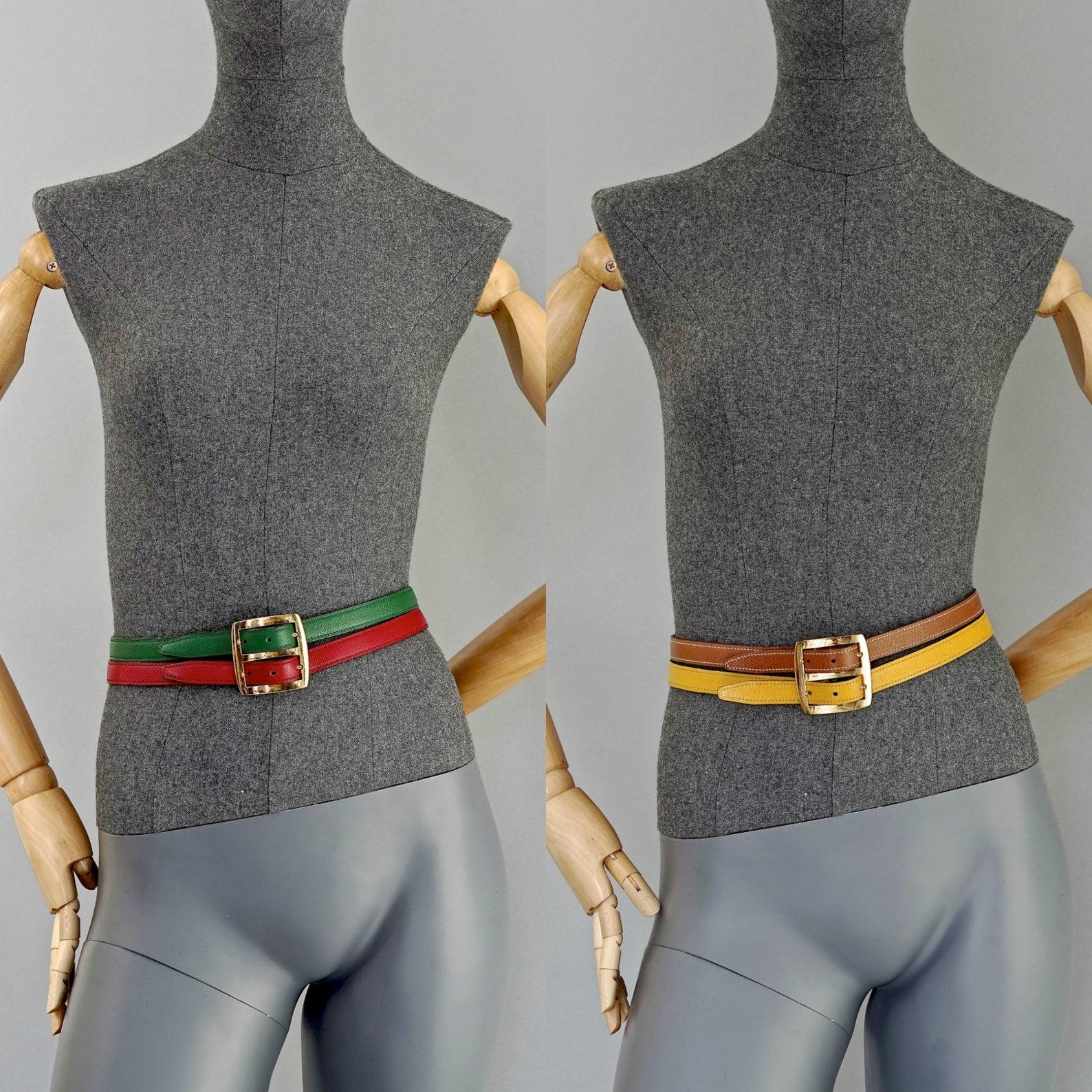 Vintage HERMES Reversible Pop Color Double Strap Belt

Measurements:
Buckle Height: 2.16 inches (5.5 cm)
Wearable Length: 27.55 inches, 28.34 inches, 29.13 inches (70 cm, 72 cm, 74 cm)
Total Length: 31.88 inches (81 cm)

Features:
- 100% Authentic